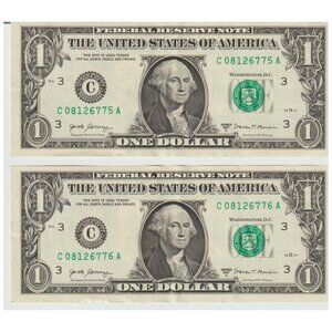 2017A $1 Sequential Fancy Serial Numbers – C08126775A & C08126776A – Pair